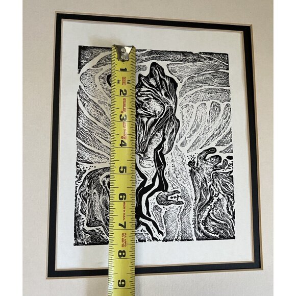 Abstract Ink Drawing Art Photo Print Black White Double Matted 14 x 16" - Picture 6 of 9